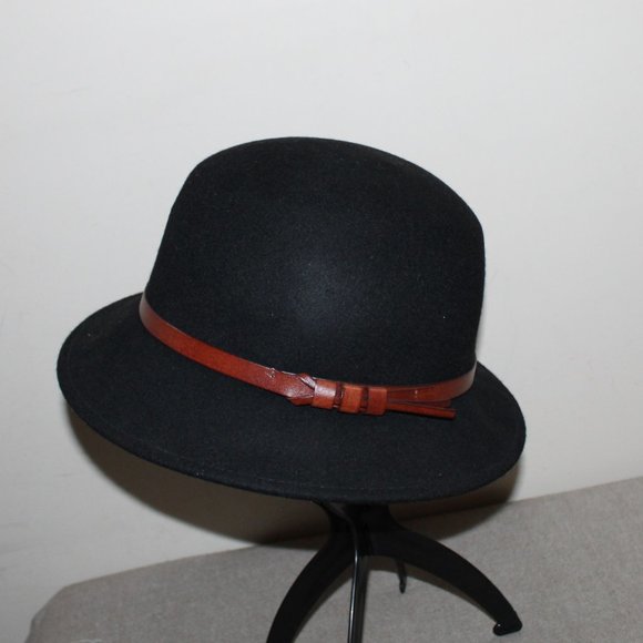 EC CUTE LADIES FILIPPO CATARZI 100% WOOL HAT WITH LEATHER BAND - BLACK - Picture 2 of 7